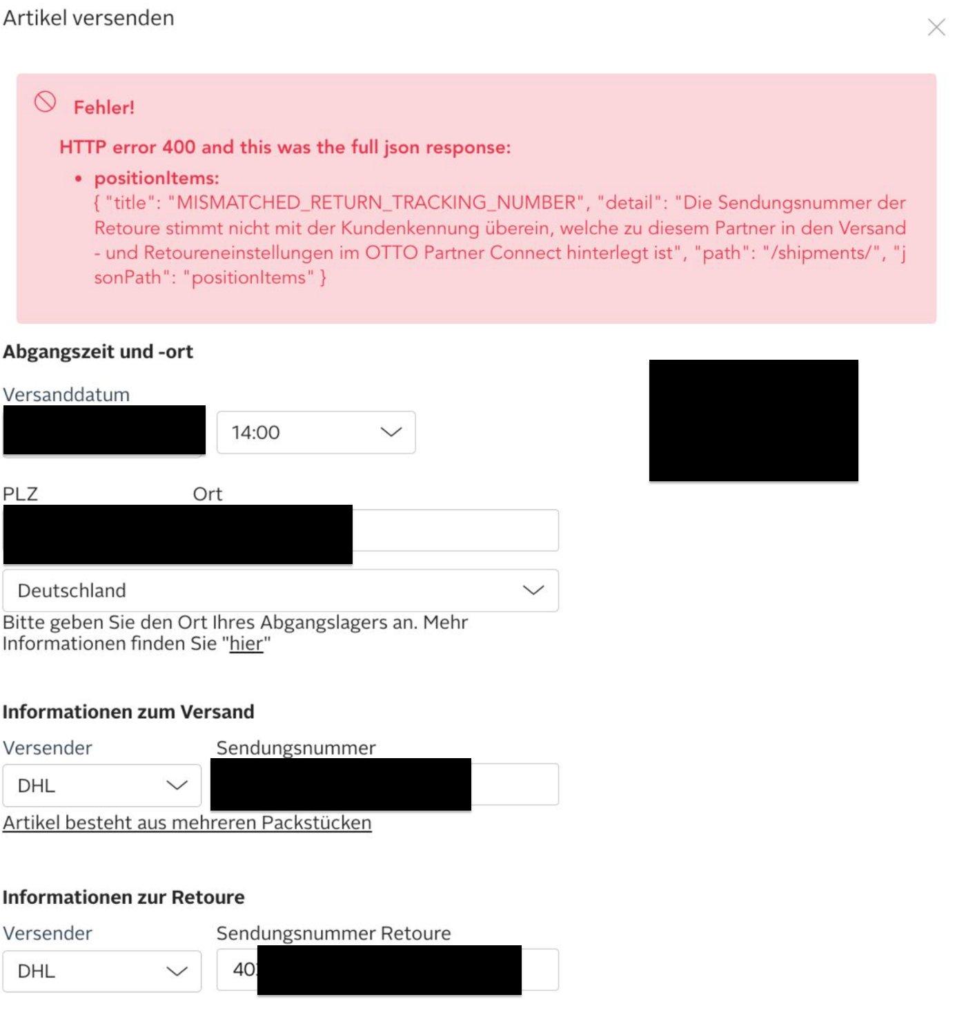 MISMATCHED_RETURN_TRACKING_NUMBER error in Hello Pine